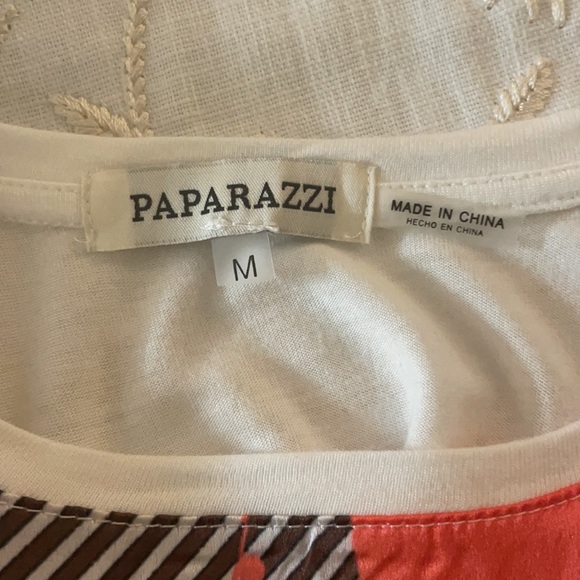 Paparazzi Brown Orange Multi color shirt top tunic cap sleeve Size M Medium - Picture 4 of 4